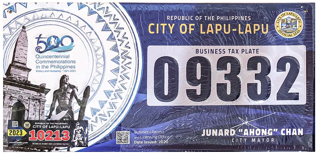 필리핀 정식 상업 운항 허가 번호판 — City of Lapu-Lapu Business Permit